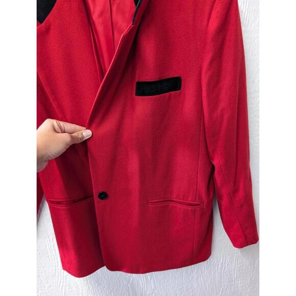Vintage Dumas 100% Wool Red With Black Velvet Trim Blazer Sports Coat Classic - Picture 7 of 9